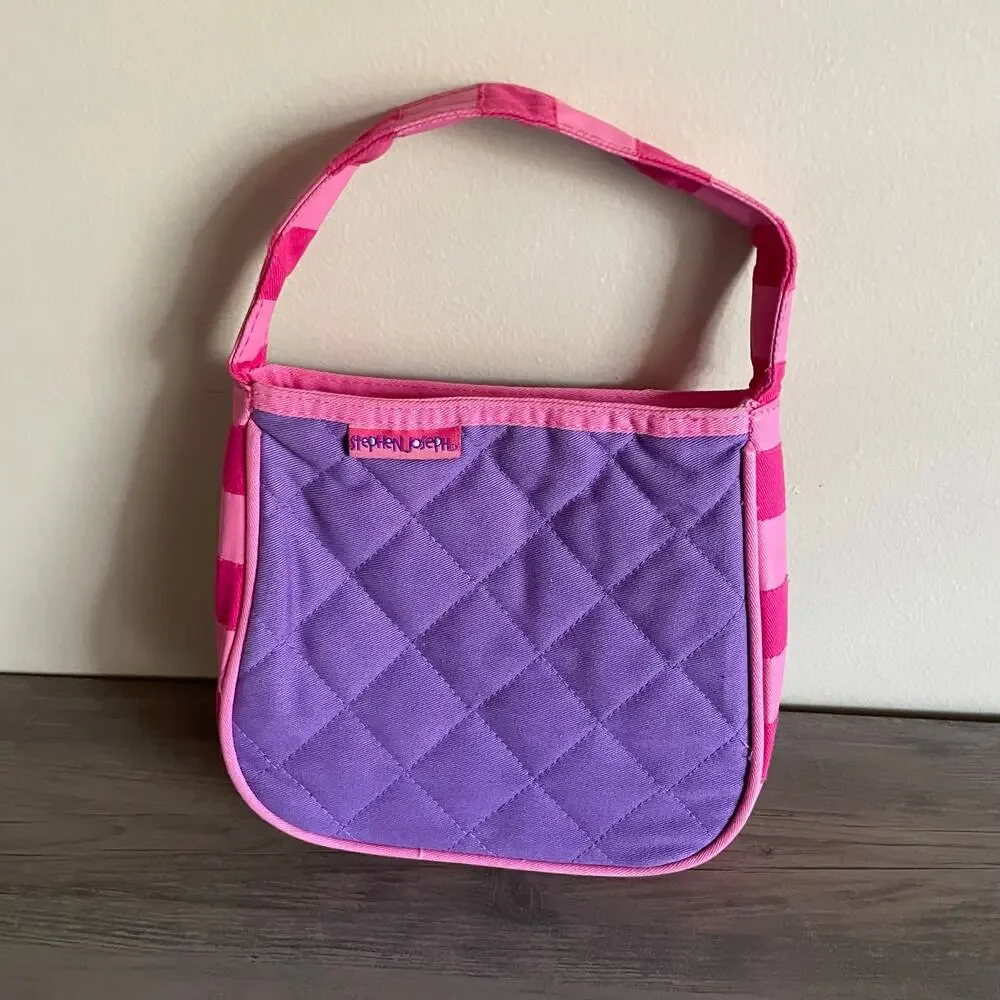 Stephen Joseph Quilted Purse Butterfly Design Embroidered Cotton Pink Purple Bag